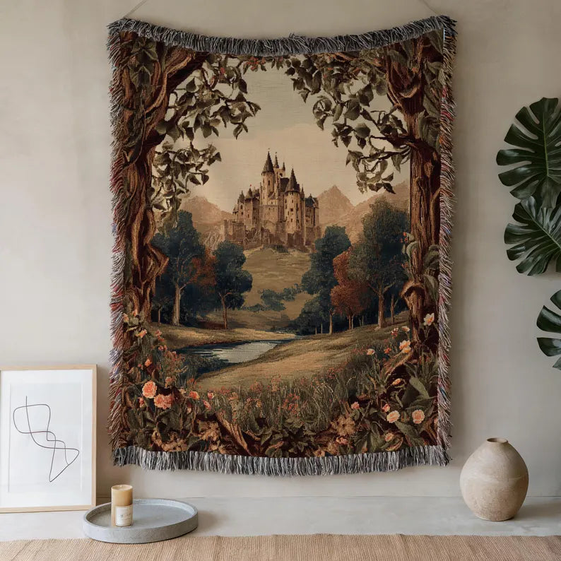 Vintage Castle Tapestry Woven Blanket