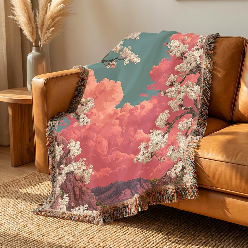 Floral Tapestry Woven Blanket