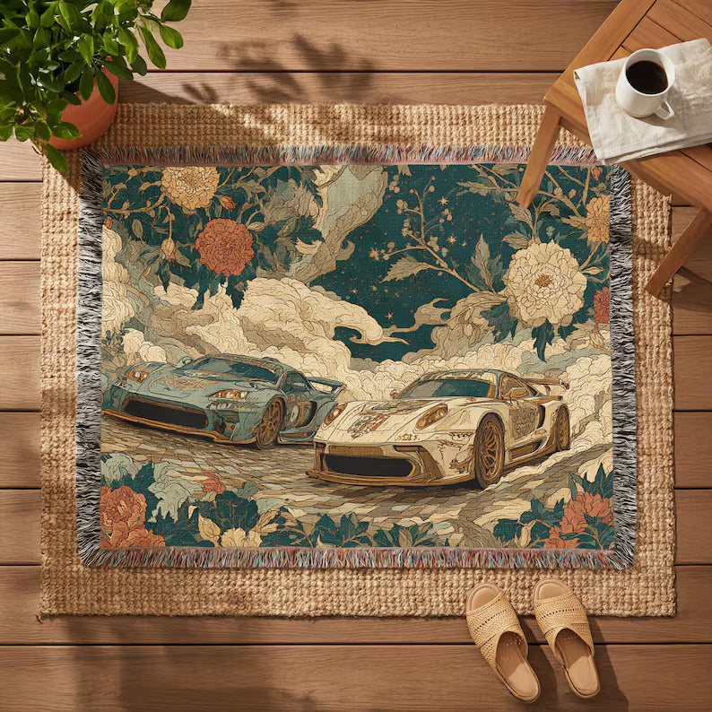 Retro Racing Cars Woven Blanket