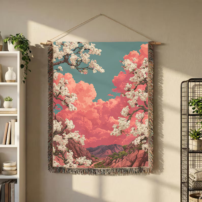 Floral Tapestry Woven Blanket
