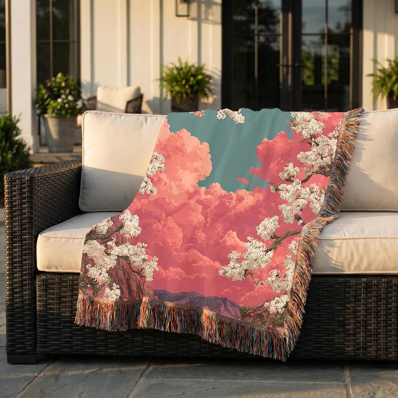 Floral Tapestry Woven Blanket