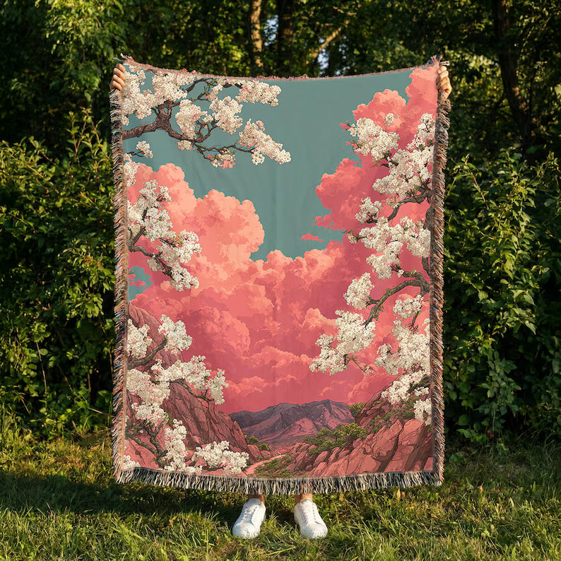 Floral Tapestry Woven Blanket
