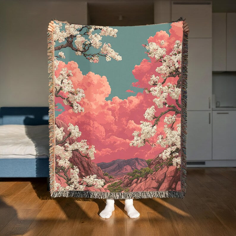 Floral Tapestry Woven Blanket