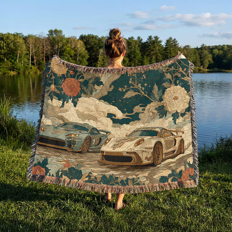 Retro Racing Cars Woven Blanket