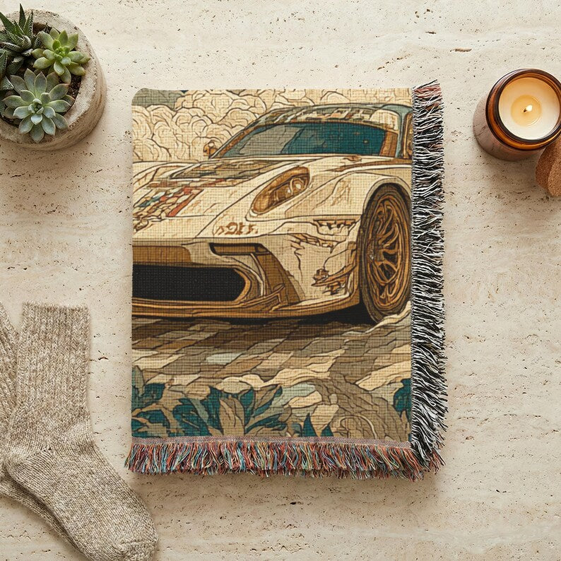 Retro Racing Cars Woven Blanket